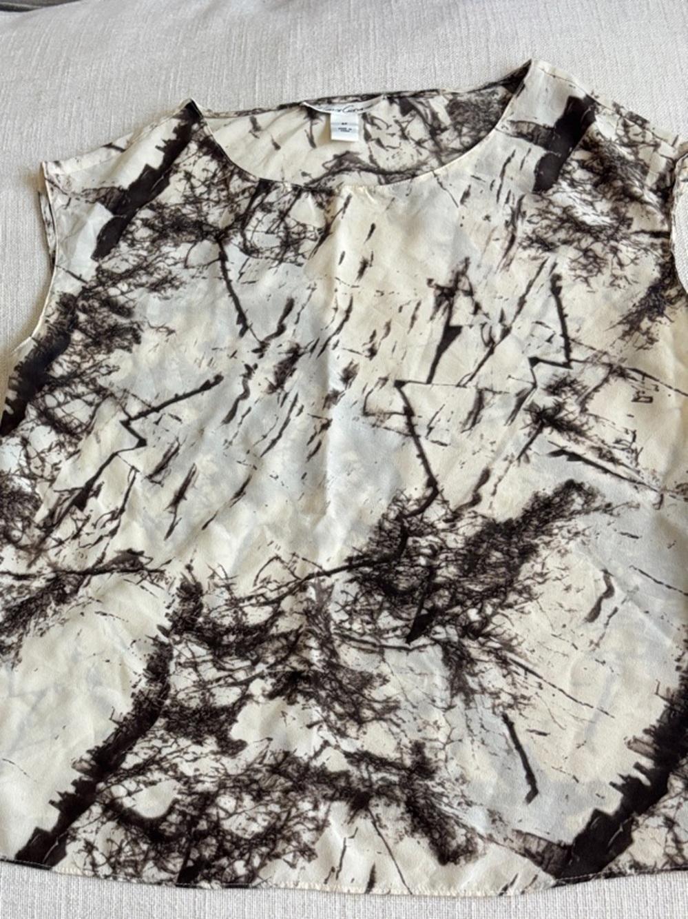 Kenneth cold 100% silk Abstract Cream & dark brown Sleeveless Camisole